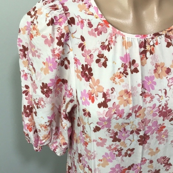 H&M Floral Pink Beige Midi Dress Drop Waist XS - Picture 3 of 6